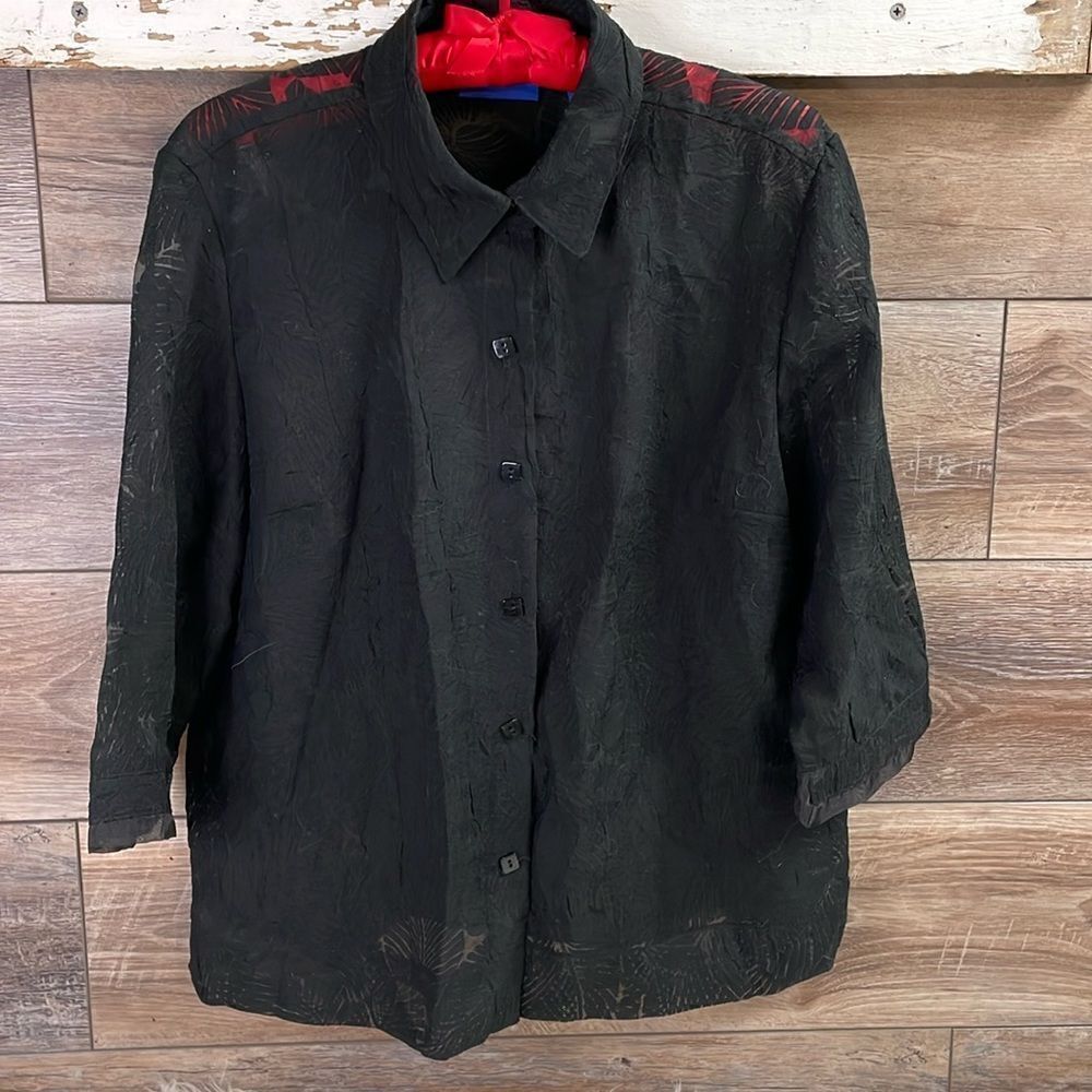 J.H. Collectibles Ladies Black Sheer Cardigan Blouse, Size Medium, Black